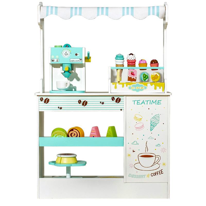 Children's Wooden Simulation Coffee Shop Kitchen Utensils Wooden Children's Toys Simulation Sales Selling Table Play House