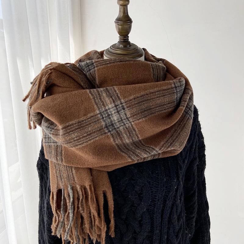 Women Winter Vintage Knitted Scarf Headscarf Ladies Men Casual Plaid Tassel Warm Scarve Mujer Male Wrap Shawl Unisex New Korean