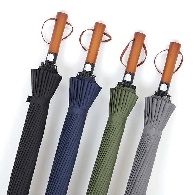 Vintage Wood Handle Automatic Windproof Long Umbrella