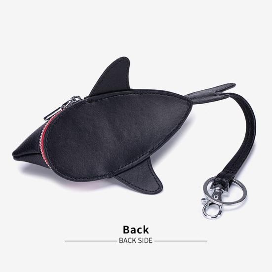 Leather Shark Key Bag Cute Shark Shape Car Key Bag Backpack Charm Shark Pouch with Keyring And Lanyard Zippered Coin Purse