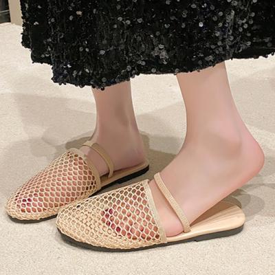 Mode Sommer Flache Sandalen Damen Mode Runde Zehenpartie Tiefer Ausschnitt Mesh Stoff Atmungsaktiv Weiche Sohle Rutschfest Verschleißfest Hausschuhe