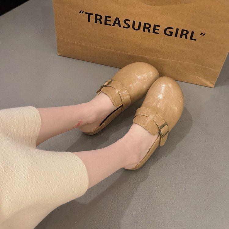 [Ushilai] French thick-soled half-slippers for women's 2025 spring new Baotou fashion casual versatile one pedal