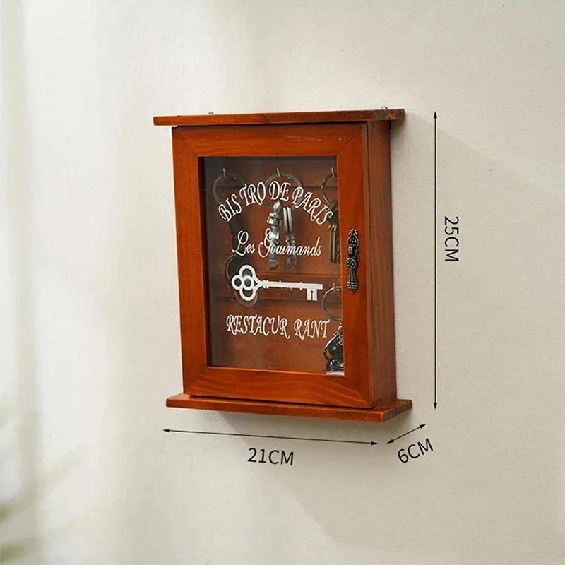Hanging On The Wall Vintage Wooden Key Storage Box Housekeeper Blue Brown Cabinet Key Rack With Hook Rack Family Wall Decoration