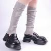 Japanese Punk Leg Warmers Women Solid Color Ribbed Knit Long Socks Y2K Distressed Ripped Boot Cuffs Leg Cover Streetwear