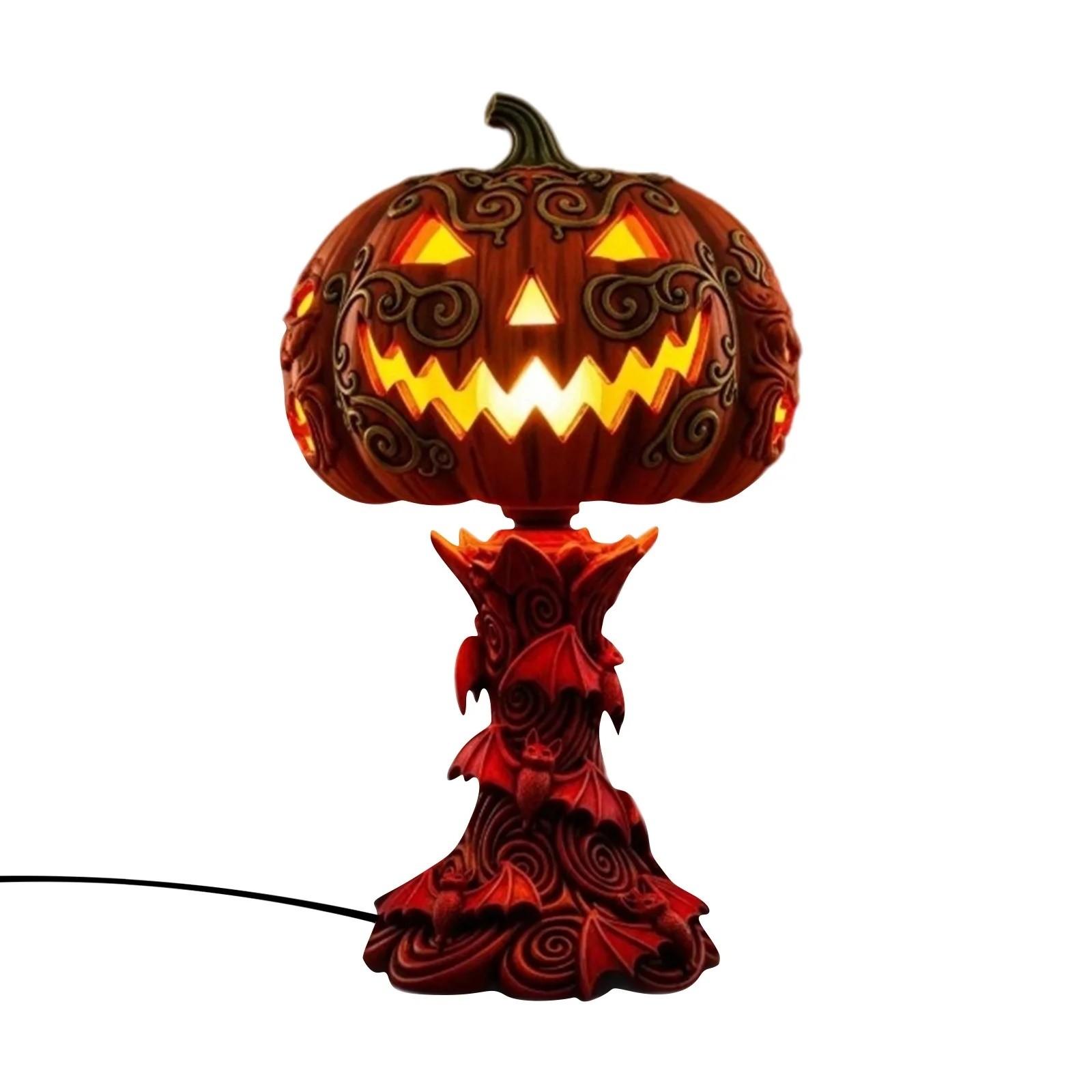 

Хэллоуинские тыквенные светильники в стиле хоррор, уникально разработанная смоляная тыква, хэллоуинские украшения, готический оригинальный ночник One Size