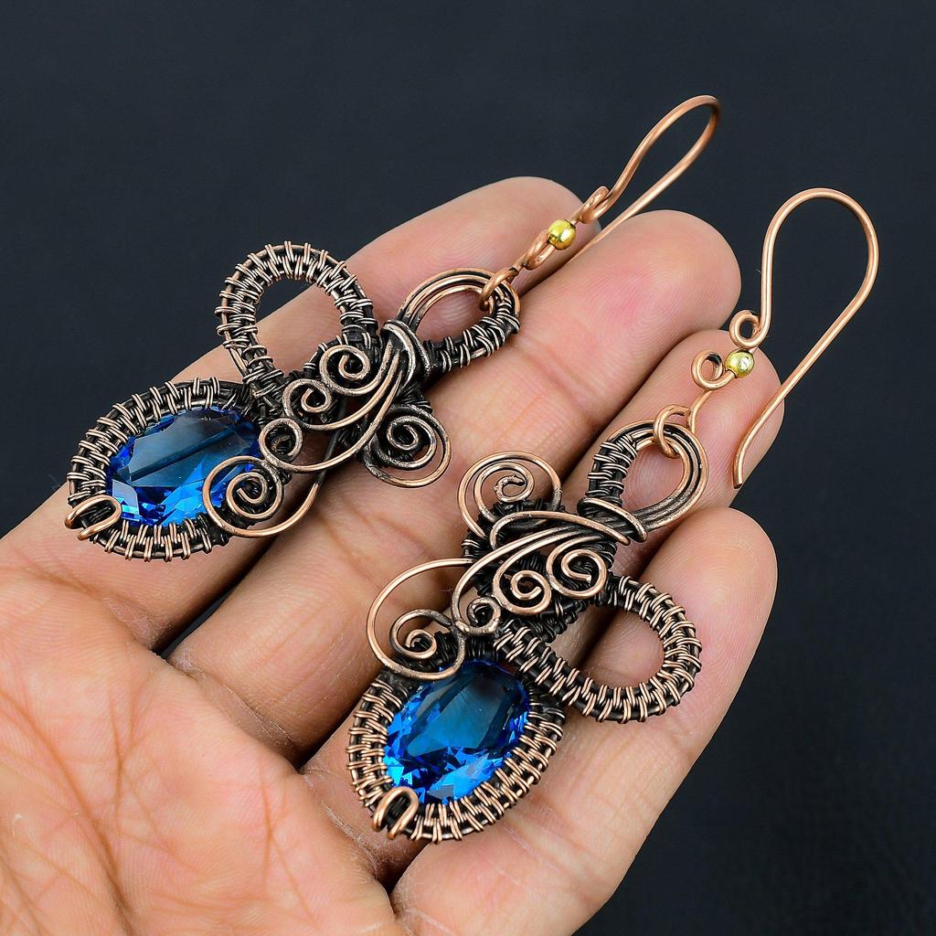 Tanzanite Handmade Gemstone Earrings, 999 Copper Wire Wrapped Earrings Antique Jewelry, Earrings For Engagement Gift