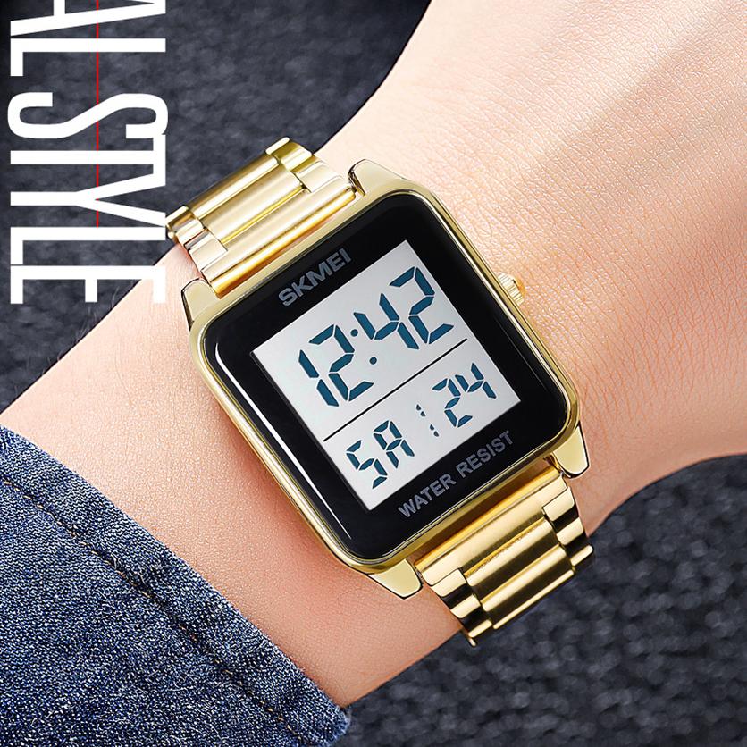 SKMEI 2154 Stainless Strap 3Bar Waterproof Digital Fashion Square Sport Men's Watches Top Brand LED Electronic Luxury Wristwatch