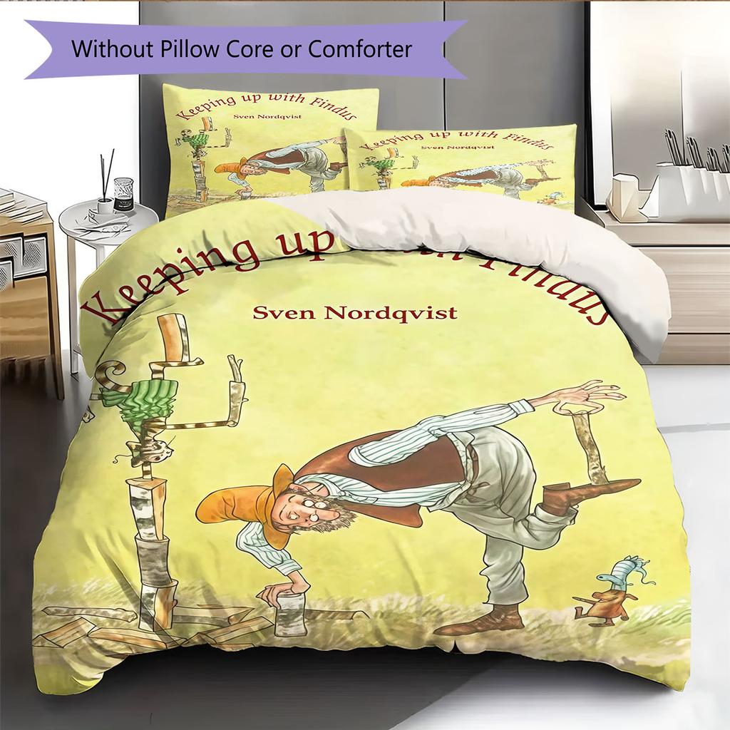 Pettson och Findus Bedding Quilt Set Quilt Cover Pillowcase Home Decoration Birthday Gift (1 * duvet cover + 2 * pillowcase, without core)