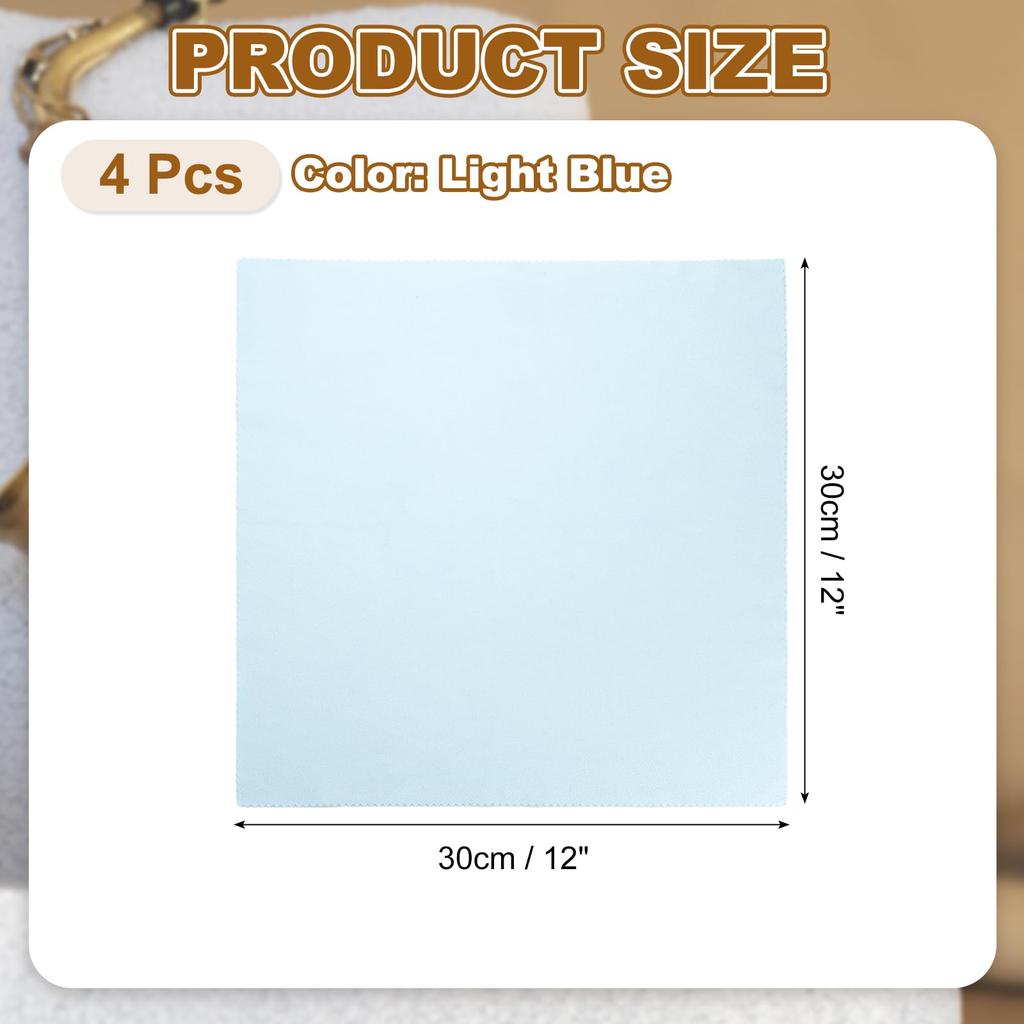 Uxcell 30x30cm Large Microfiber Guitar Polish Cleaning Soft and Thick Cymbal Light for and Other Instruments 4-Pack Cloths, Cleaner, Blue, Violin,