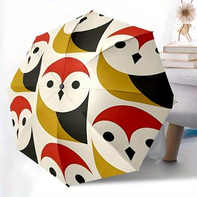 1pc Owl Pattern Automatic Open/close Folding Compact Umbrella, 8-Rib Sturdy Canopy, Lightweight Portable, Everyday Use, Gift, Outdoor Umbrella, Travel
