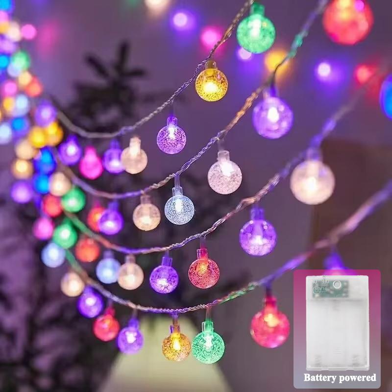 LED Crystal Ball String Lights Battery Powered Fairy Lamps Waterproof 8 Modes for Outdoor Christmas Garden Patio Tree Decoration