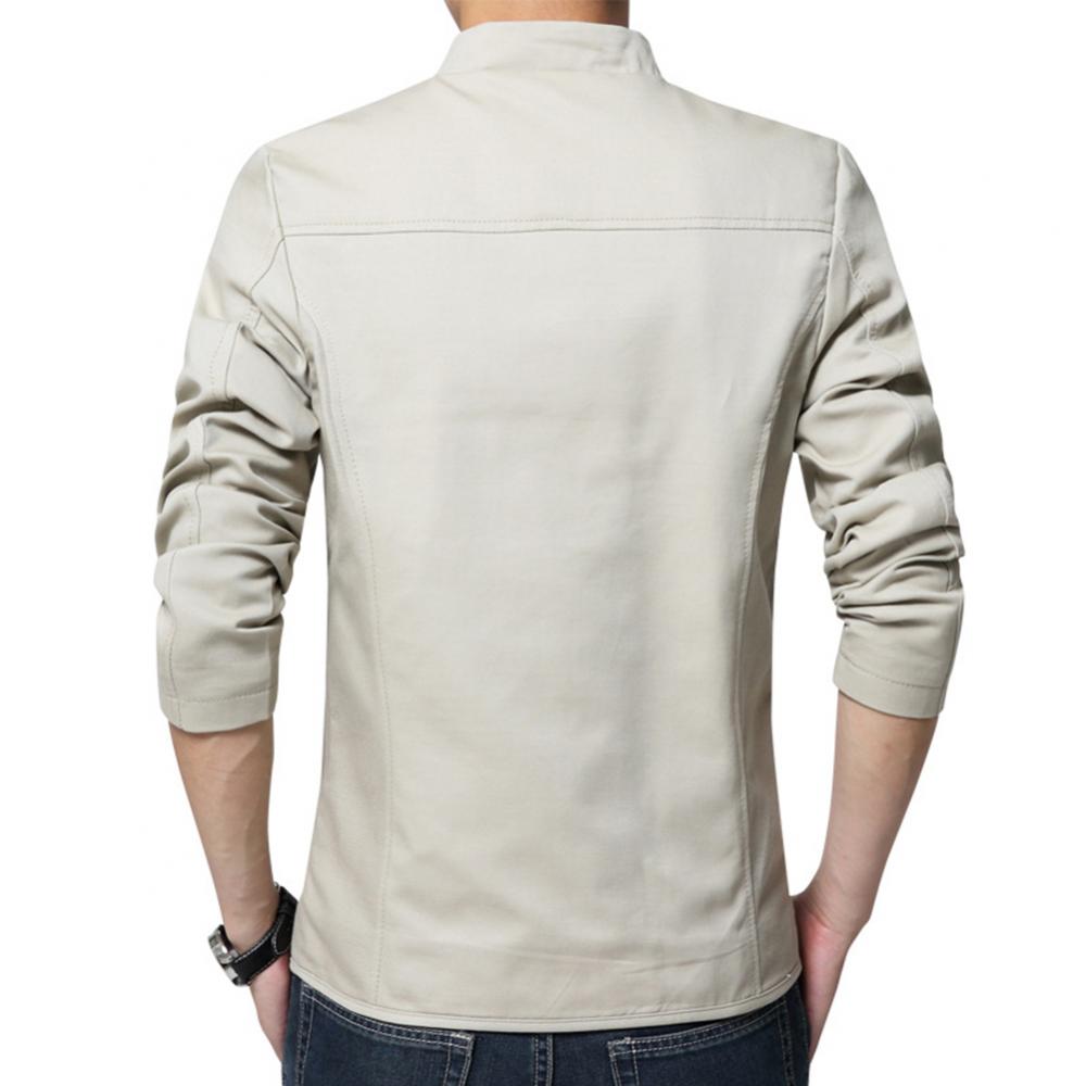 Mens Casual Blazer Men Autumn Solid Color Stand Collar Zipper Pockets Thin Slim Blazer Coat Slim Suit Jacket Gentlemen