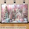 Frohe Weihnachten 2D-Flachbanner - Rosa Zuckerstange Schneewunderland Winterkulisse mit Lebkuchenhaus und Lutscher - Polyester
