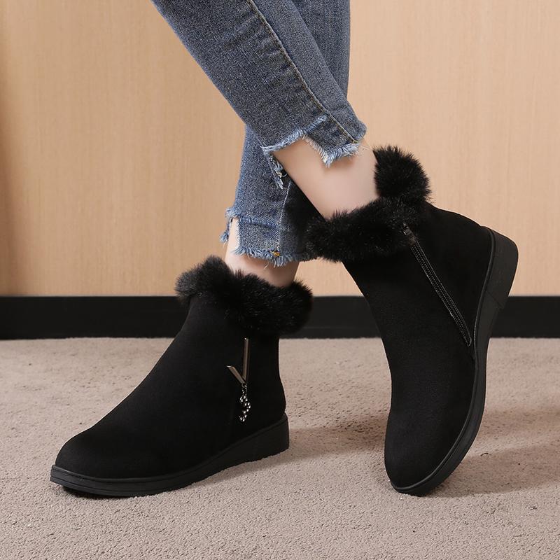 Plush Womens Boots Comfortable Hick-soled Fur Shoes Fashion Ladies Shoes Zipper Women Vulcanized Shoes Anti-slip Chaussure Femme
