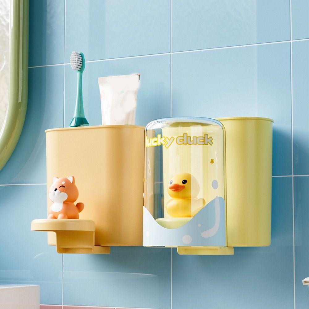Large Capacity Toothpaste Storage Holder Punch-Free Mouthwash Cup Hanger for Home