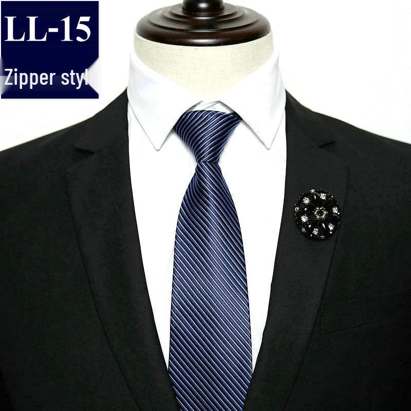 Men's No-Iron Zipper Striped Formal Tie with Logo, 8cm