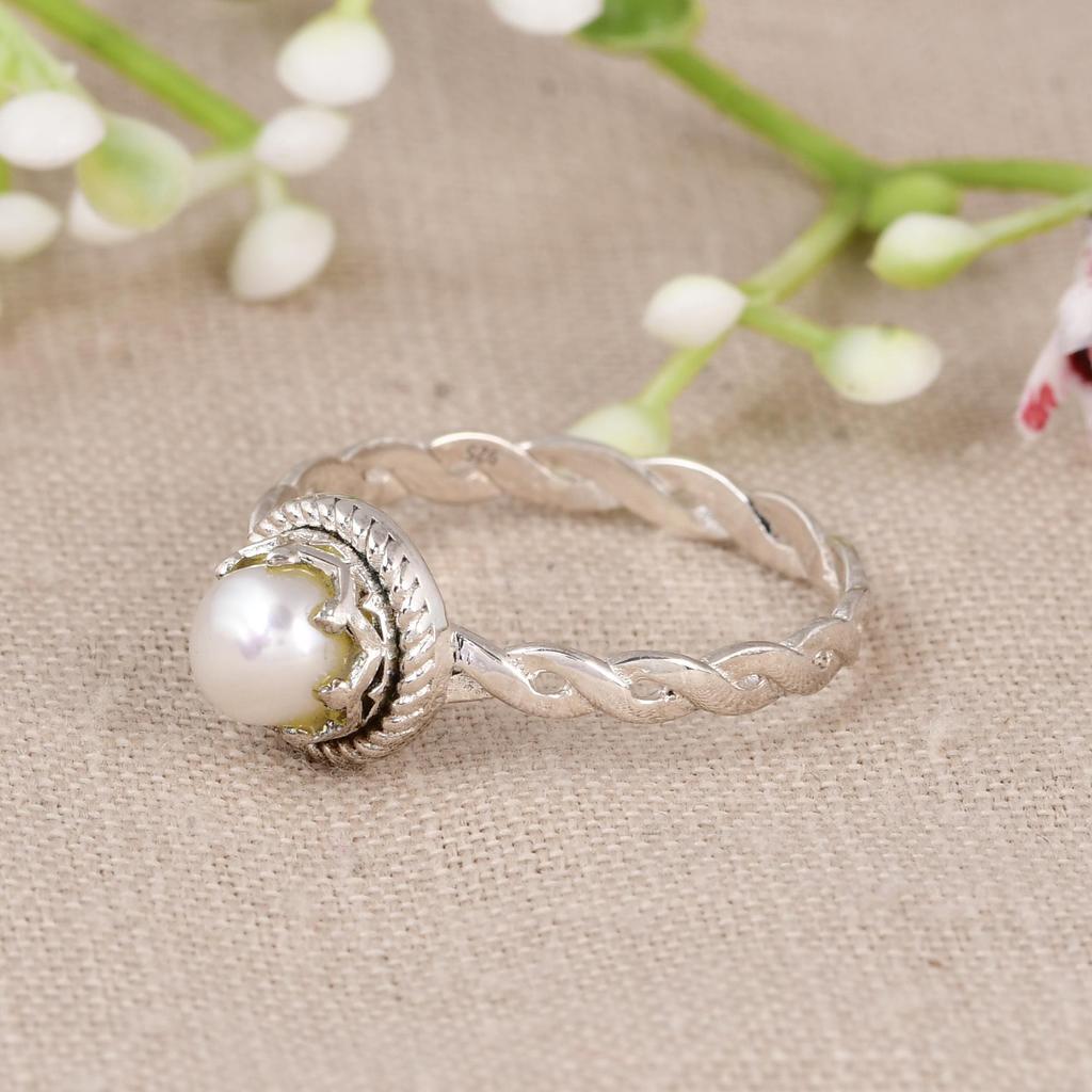 Natural Pearl Twisted Silver Ring | Minimalist Dainty Pearl Ring | Handmade Elegant Jewelry Gift for Her | Gift for her.