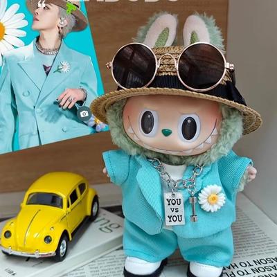 For 17Cn Labubu Doll Clothes Fashion G-Dragon Same Style Suit Diy Clothing Accessories Mini Doll Straw Hat Children'S Toy Gift