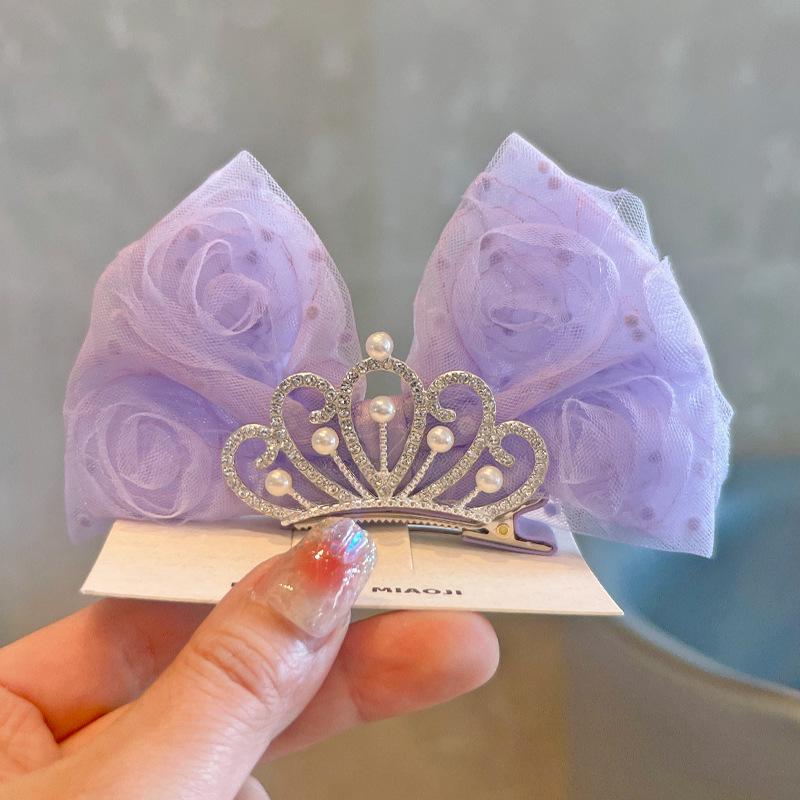3D Rose Birthday Crown Hair Clip for Girls - Korean Style Polka Dot Bow Headwear