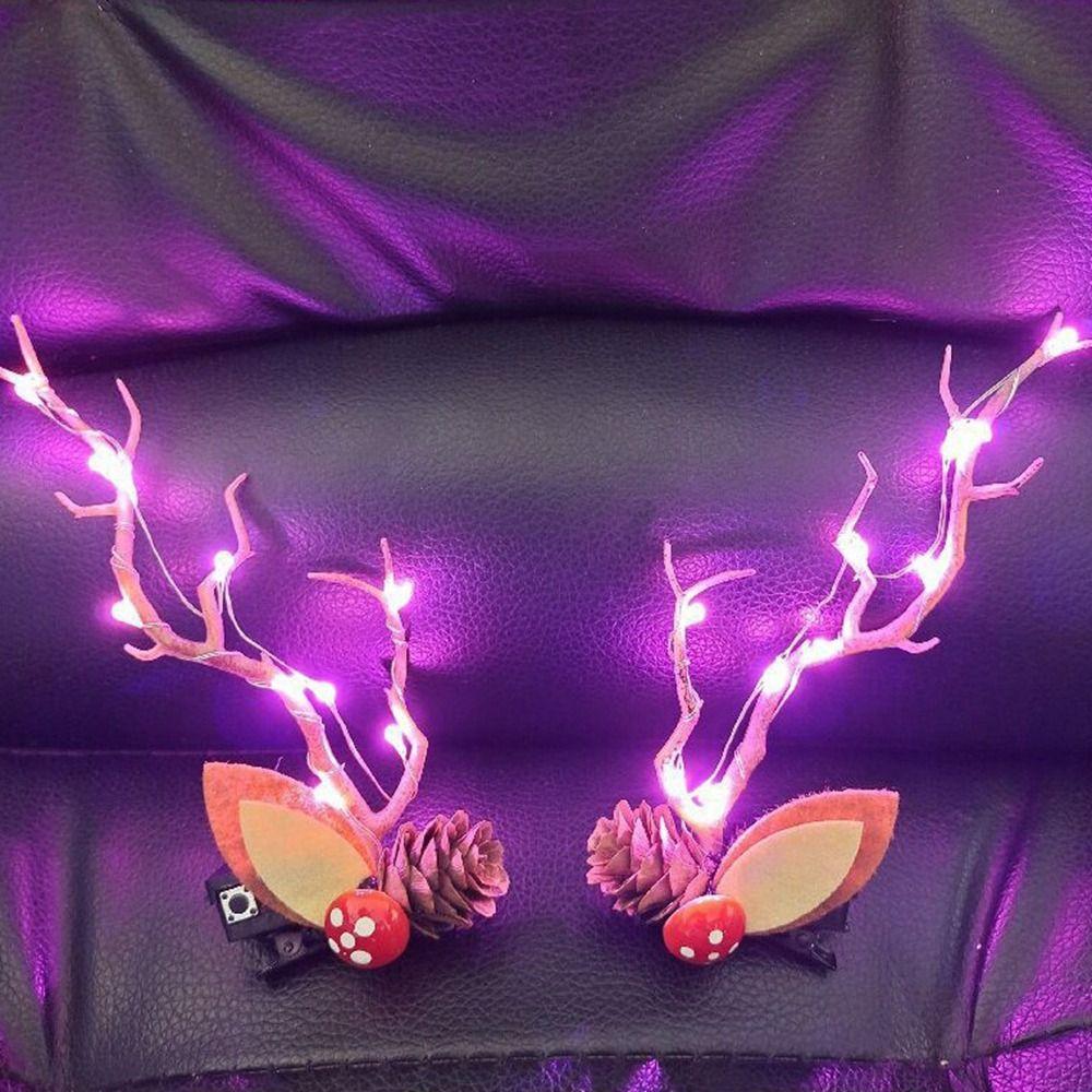 Deer Horns LED Christmas Headband Branch Glowing Hair Clip Funny Christmas Antlers Hairpin  Girl
