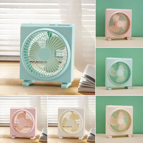 Square Desk Fan USB Rechargeable Low Noise Strong Wind Personal Fan Home Office Travel Outdoor Portable Electric Cooling Fan