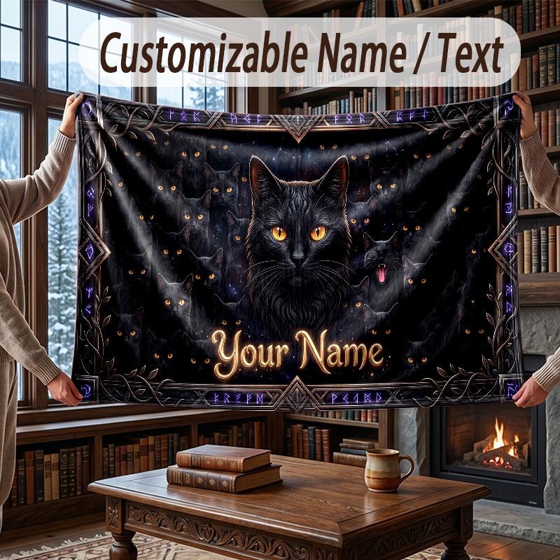 Cat Theme Throw Blanket Custom Name Text Personalized Blanket Soft Cozy Blanket for Home Sofa Bed