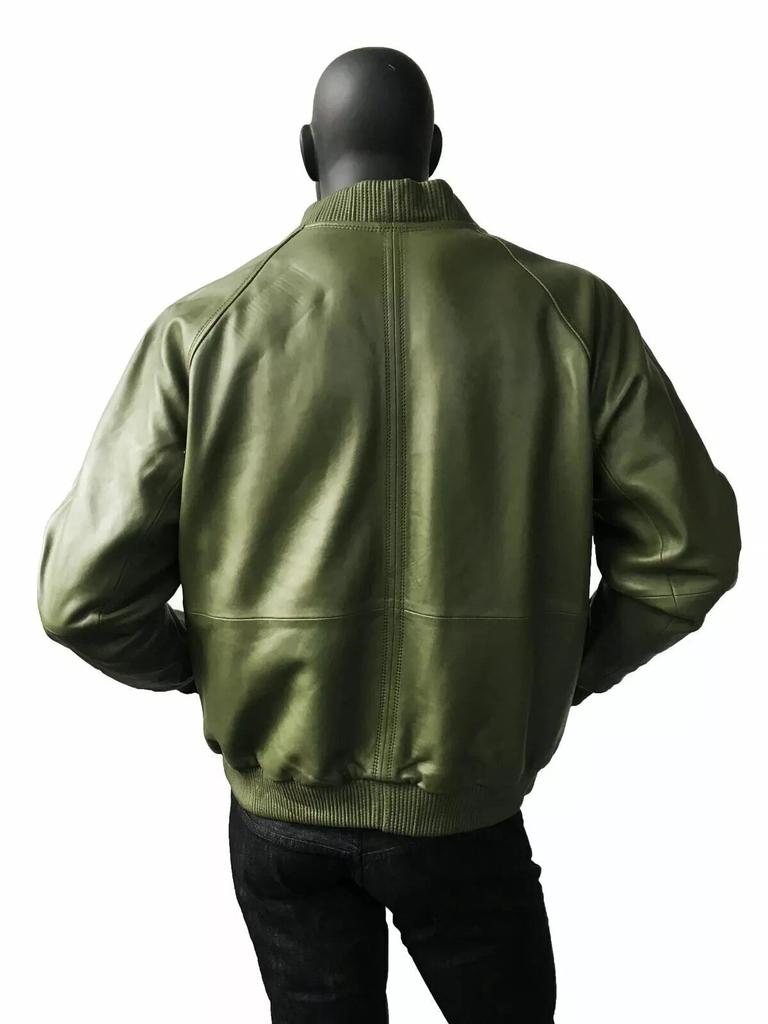 Neue Herrenjacke Stilvoll Olivgrün Leder Handgefertigt Echtes Lammfell Motorrad