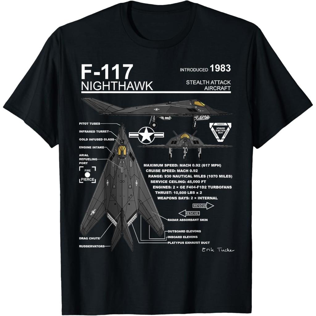 Camiseta Gráfica Esquemática del Caza Sigiloso F117 Nighthawk para Hombre, Casual, Algodón Puro