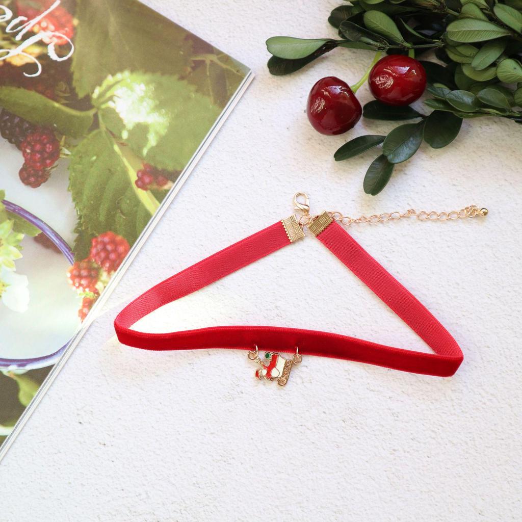 Elegant Christmas Velvet Choker with Cartoon Pendant Necklace