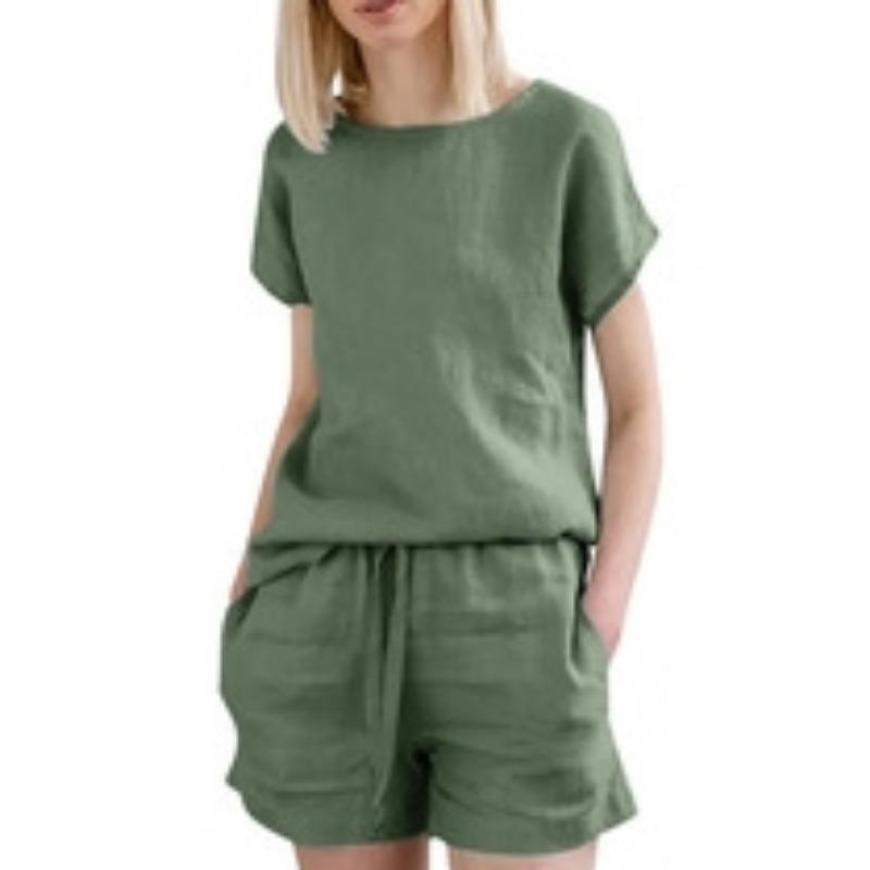 

Женская повседневная одежда, футболка с коротким рукавом и шорты на шнурке, летний комплект из двух предметов 5XL армия зеленый