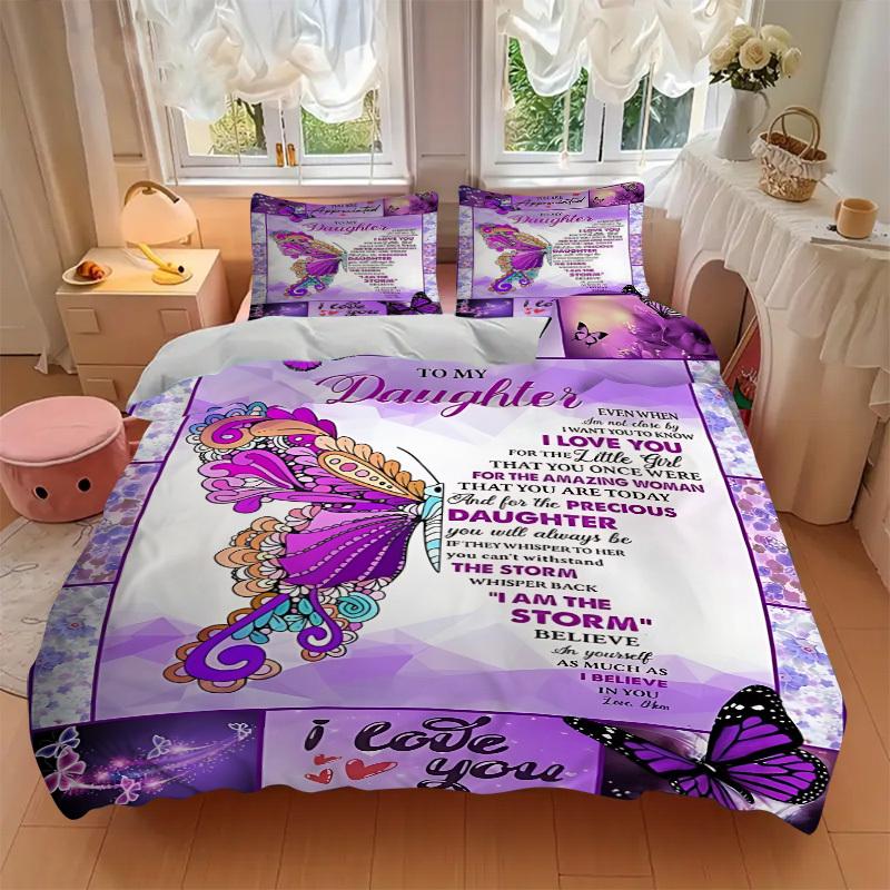 3PCs Daughter Appreciation Quote Design Cover Set, Breathable Fabric, Machine Washable (1 Duvet Cover + 2 Pillowcases) (Without Quilt) yy250911126