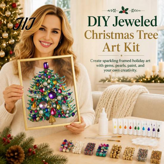 Einzigartiges Weihnachtsgeschenk für Freunde DIY Falscher Kristall Perlenmalerei Weihnachtsbaum-Set, Funkelndes Handgemachtes Wandkunst Bastelset, 3D Edelsteinperlen