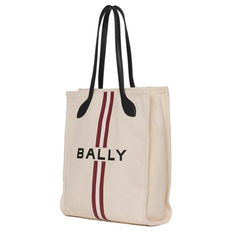 Bally Logo Adjustable Shoulder Strap Fabric And Leather Tote Bag Women Tote Bag Natural 6307790