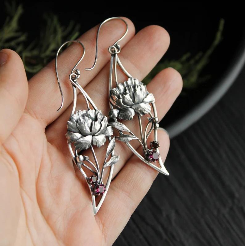 

Винтажные серьги-капли с цветами для женщин, ювелирные изделия с висячими серьгами серебряный