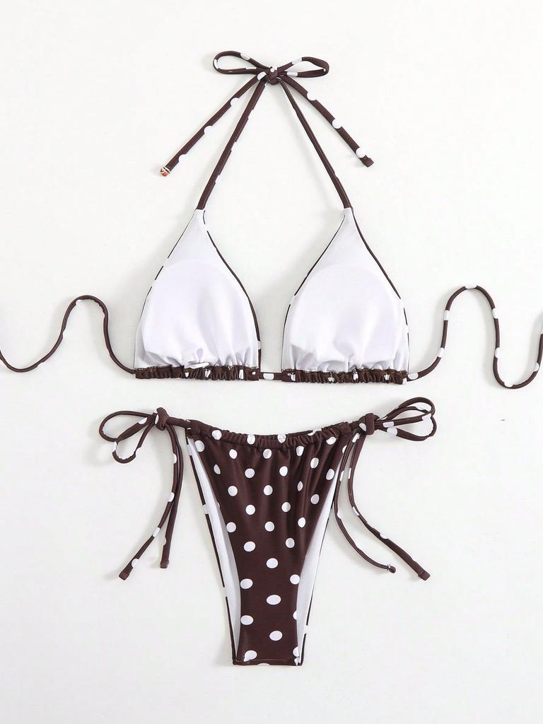 sexy polka dot print micro mini bikinis sets two pieces halter tie swimsuits beachwear bathing suit swimwear biquini tankini