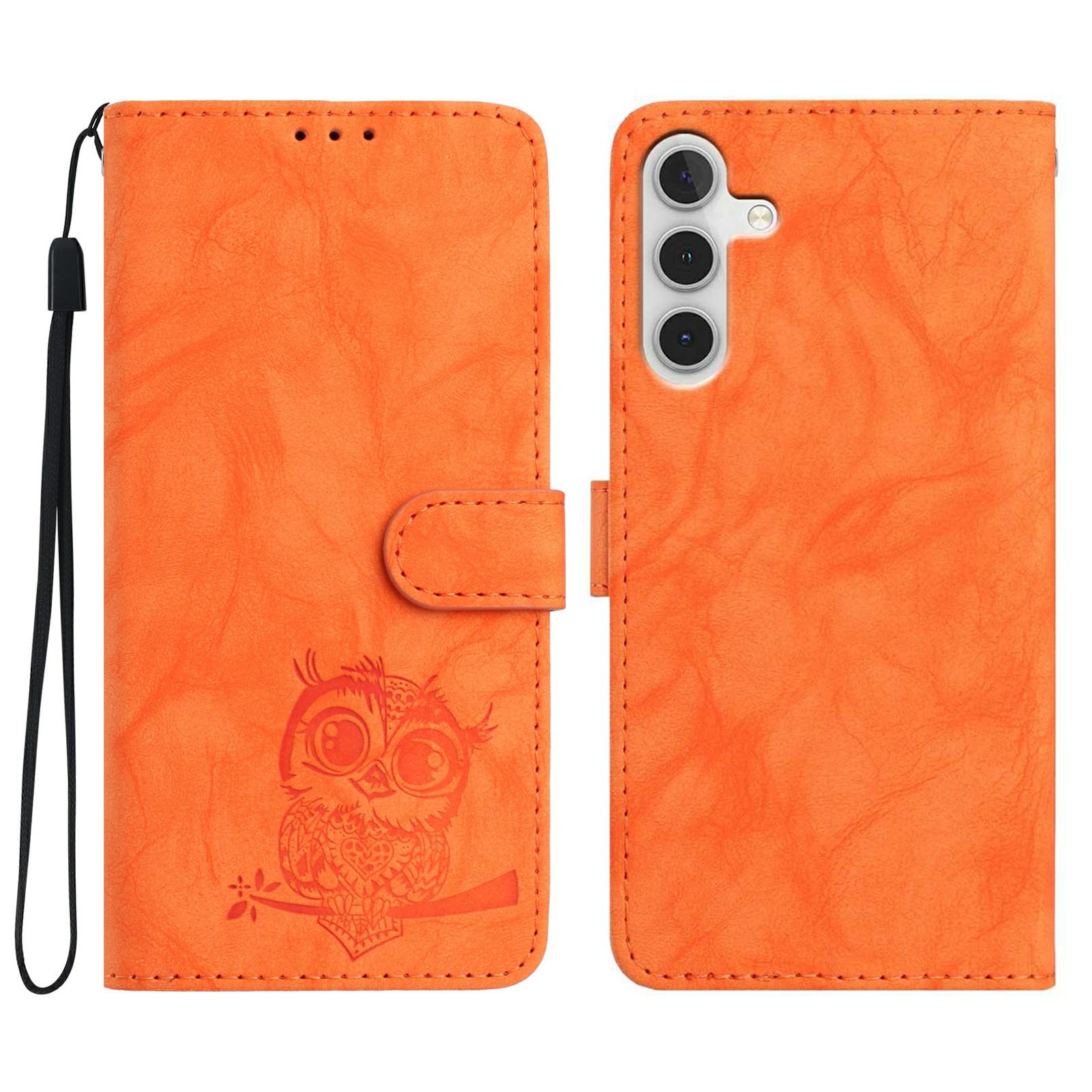 

For Samsung Galaxy A16 4G/5G Case Owl Imprinted PU Leather Wallet Phone Cover with Wrist Strap A
