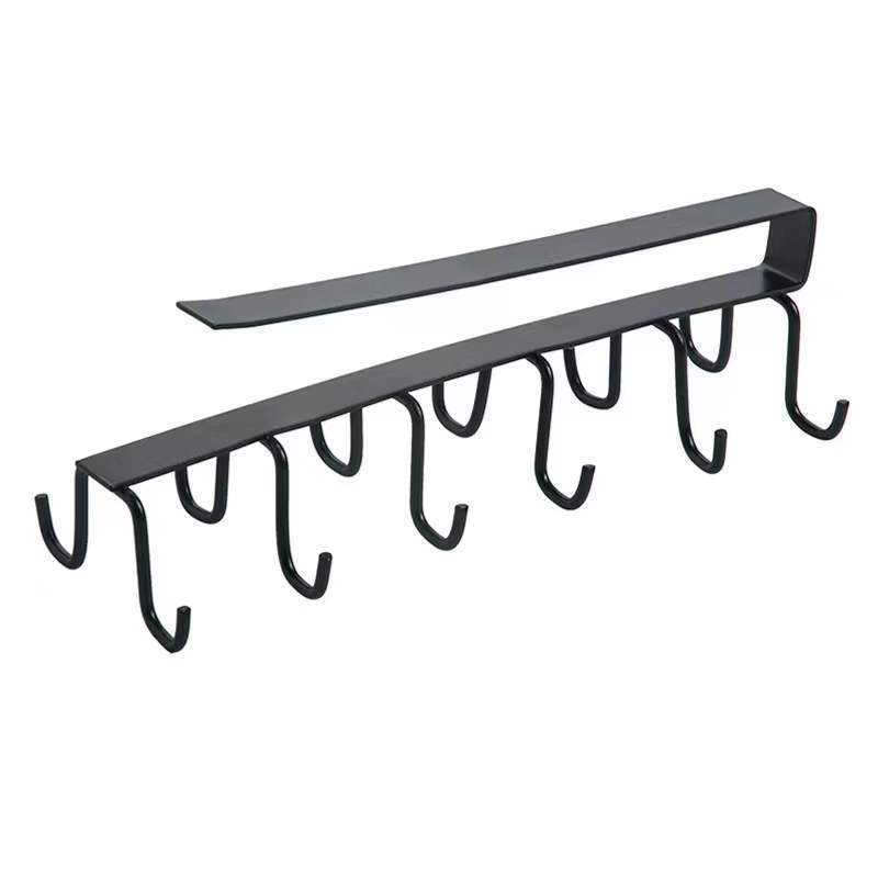 1PC Double-row Hooks Hanging Cup Holder Multifunctional Household Punch-free Wall Bathroom Kitchen Cabinet Storage Rack