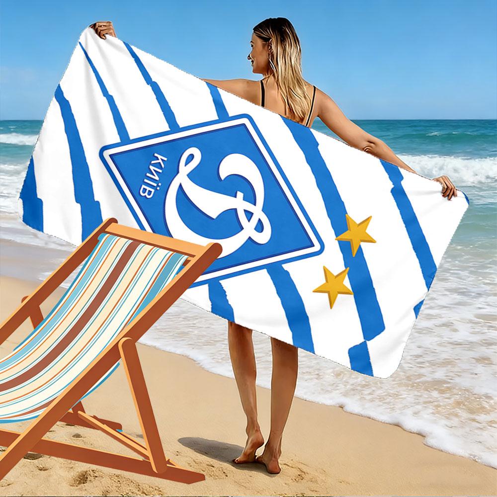 Logo-Handtuch mit blauen Streifen Ein Muss für den Strandurlaub