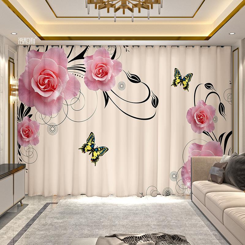 2 Panel Flower Rose Curtains for Girls Bedroom Living Room Floor-to-ceiling Window Kitchen Bathroom Blinds Cortinas Drapes