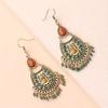 1 Pair of Women's Vintage Court Style Geometric Beaded Earrings – Gold Zinc Alloy with Orange, Green, and Black Beads, Everyday Jewelry