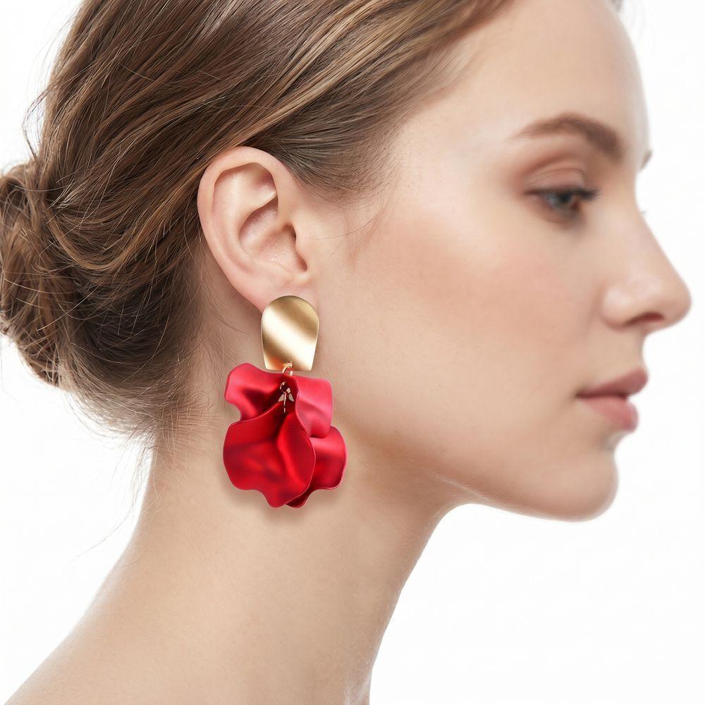 Delicate Flower Dangle Earrings Exaggerate Tassel Design Petal Stud Earring Temperament Rose Ear Pendants Everyday Wear