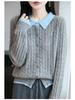 2025 Autumn/Winter Women's Pure Wool Embroidered Cable Knit Cardigan - Turn-Down Collar, Long Sleeve, Button-Up, Loose Fit Outerwear.