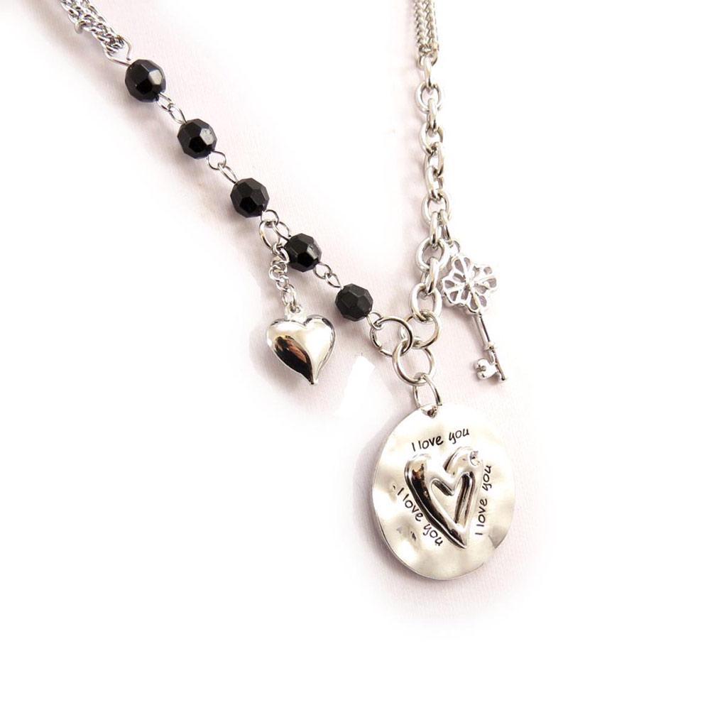 Les Trésors De Lily [J7778] - Designer-Halskette 'Love' schwarz-silber