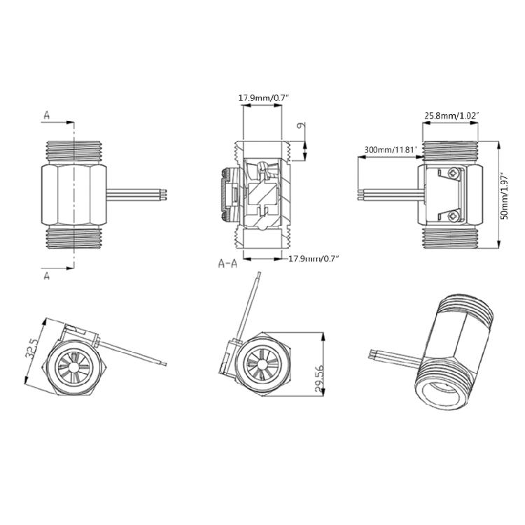 Flowmeter Water Flows Sensors Water Sensors 3/4'' Accessories DC3.5V-24V
