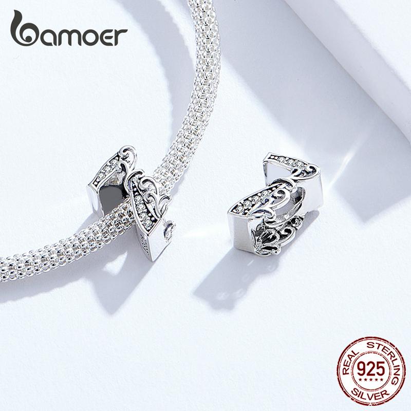 BAMOER Echt 925 Sterling Silber Glückszahl 7 Perle Zirkon Reliefs Charms Fit Original Armband