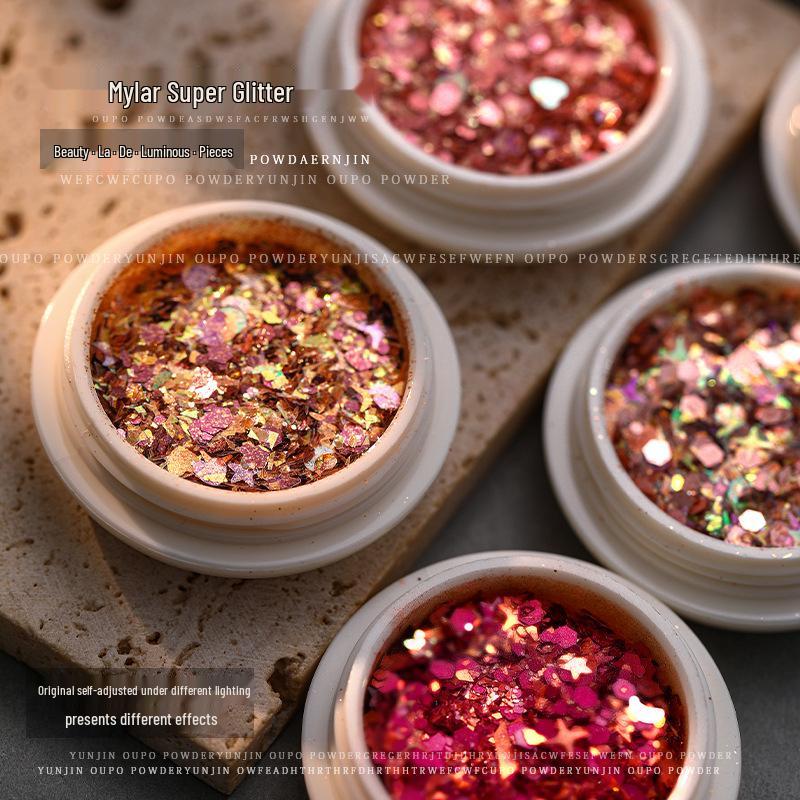

Meilaide Iridescent Ultra-thin Nail Art Glitter Sequins and Opal Powder Set