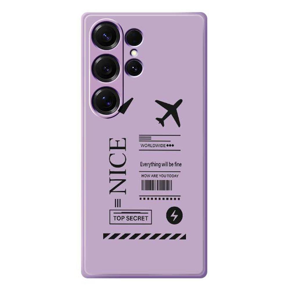 

For Samsung Galaxy S25 Ultra Case Boarding Ticket Pattern Printing Straight Edge TPU Phone Back Cover Purple