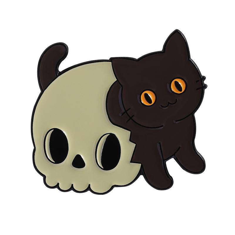 White Ghost With Cat Enamel Pins Spooky Pumpkin Skull Boo Kitten Halloween Brooches Lapel Badge Jewelry Gifts for Friends