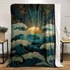 Golden Sun and Ocean Waves Art Design Flannel blanket for bedroom, living room, sofa, and nap sofas.