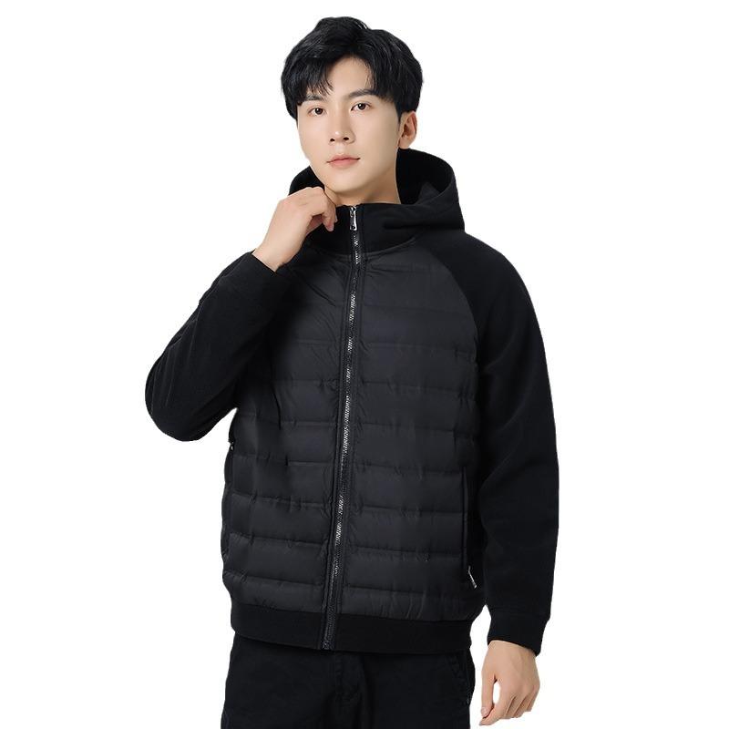 Men's new down jacket men's light and thin hooded autumn and winter knitted splicing fashion versatile trend casual jacket men